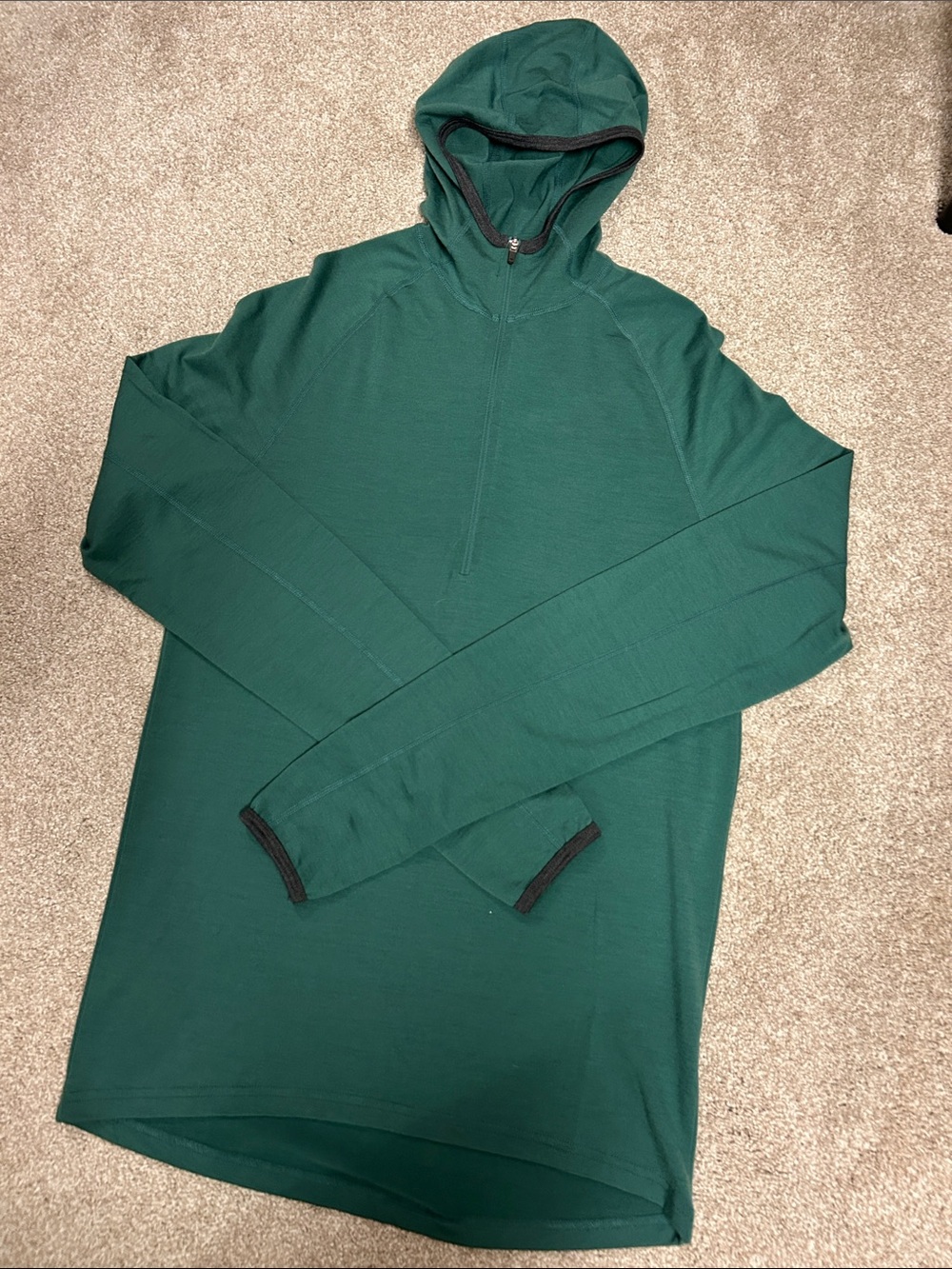 IBEX 100% Merino Wool Indie (?) Hoodie, Small, Green, Hike/Camp/Fish